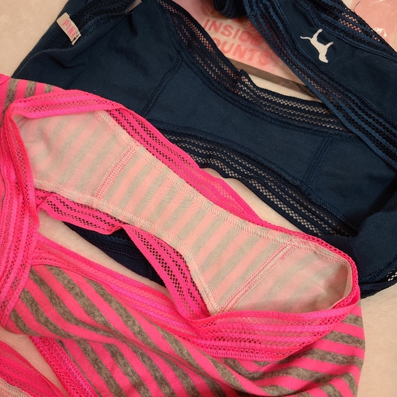 Y2K VS PINK 2pk Cotton Lace Extra Low Rise Hipster Panties Size Lg Pink Blue - Picture 4 of 7